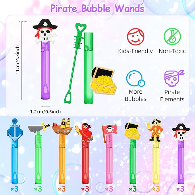 AFZMON 24Pcs Pirate Party Favors Bubble Wands for Kids, Pirate Mini Bubbles Wand Toys, Pirate Theme Birthday Party Supplies Goodie Gift Bag Stuffers Pinata Classroom Prizes