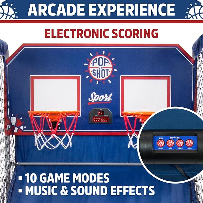 Pop-A-Shot - Dual Shot Sport | Arcade Basketball Game for Home | Paddle Scoring Hoop, 10 Game Modes, 4 Balls | Foldable for Easy Storage | Fun for All Players