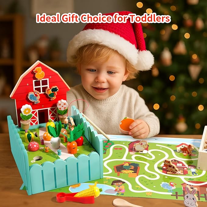 Montessori Toys for 2 3 4 5 Year Old Boys & Girls, Wooden Farm Sensory Toddler Toy,Preschool Learning Educational Activities Toys Fine Motor Skills Development, Ideal Birthday Gift Kids