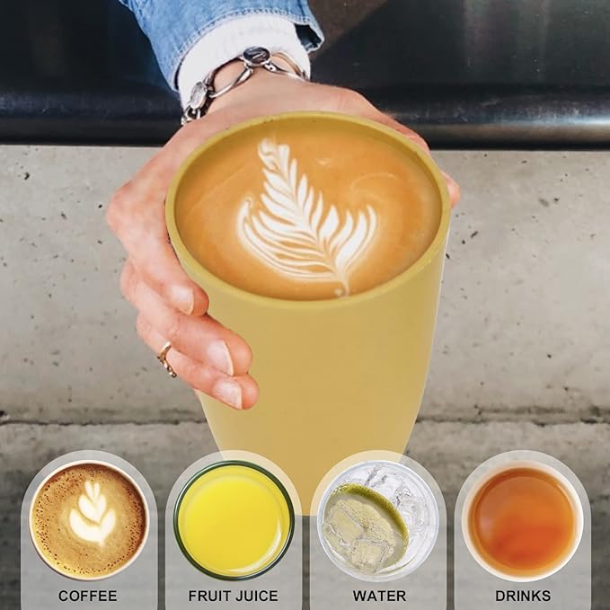 Wheat Straw Cups 6 PCS Good Alternative to Plastic Reusable Cups 12 oz Unbreakable Drinking Cup Reusable Dishwasher Safe Water Plastic Glasses Yellow