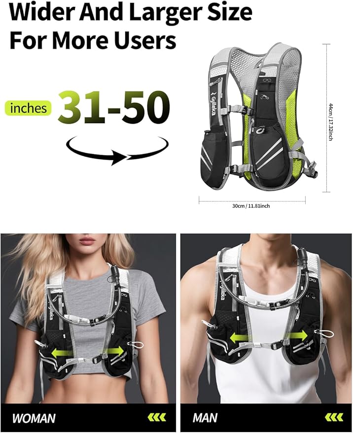 Hydration Backpack, Lightweight Breathable Reflective Pack Adjustable Chest Straps for Running, Marathons, Cycling, Hiking, Trail Vest