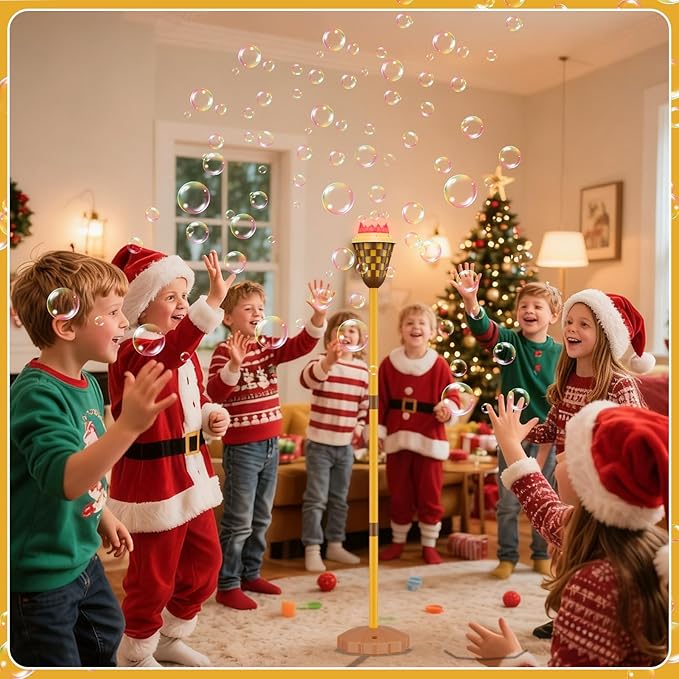 Christmas Bubble Machine for Kids, Garden Lamp Bubble Toy with Colorful Lighting and Music for Toddlers, Rechargable Bubbles Blower Maker Outdoor Toys for Halloween Birthday Christmas Party