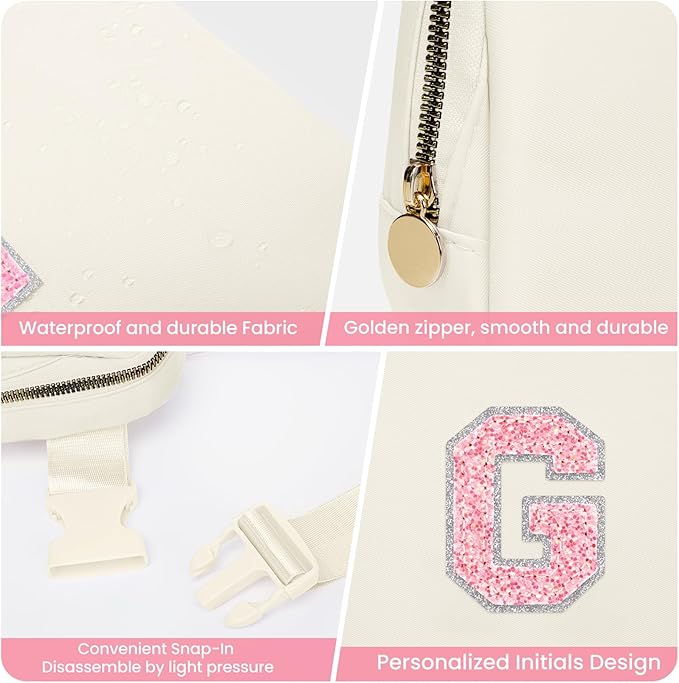 Christmas Gifts for 13 12 11 10 9 8 7 6 5 Year Old Girls, Mini Crossbody Bags Belt Bag Fanny Pack for Women Girl Kids, Fashion Waist Packs Cute Teen Trendy Stuff Travel Essentials (Cream, G)