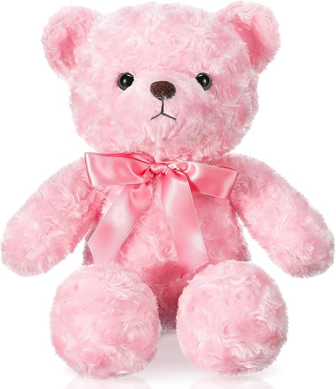 16 Inches Girl's First Bear Plush Stuffed Cute Bear Soft with Bow Plush Animal Toys for Girl Girlfriend Baby Shower Birthday Gifts Valentine Gifts(Pink)