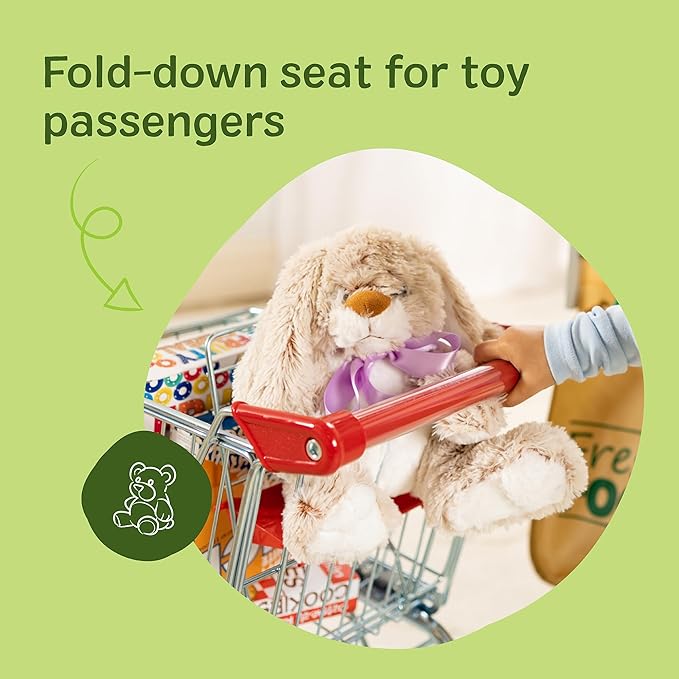 Melissa & Doug Toy Shopping Cart, Grocery Store Pretend Play Toys with Sturdy Metal Frame & Working Wheels, Toddler Shopping Cart, Preschool Learning Toys for Girls & Boys 3+