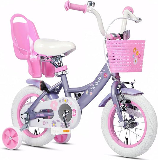 Glerc Maggie Girls Bike, 12-20 Inch Kids Bike for 2-13 Years Old Children, Princess Style Kids Bicycle with Doll-Seat & Basket & Training Wheels, Multiple Colors