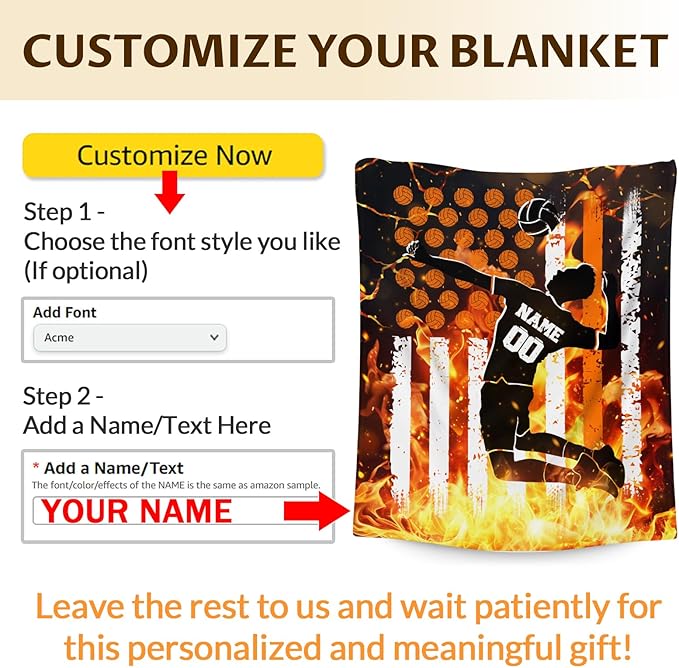 Personalized Volleyball Blankets for Boys Men, Cool Throw Blanket for Adults Volleyball Lovers Volleyball Players, Custom Name 60x80 Soft Throws for Couch Sofa, Volleyball Stuff