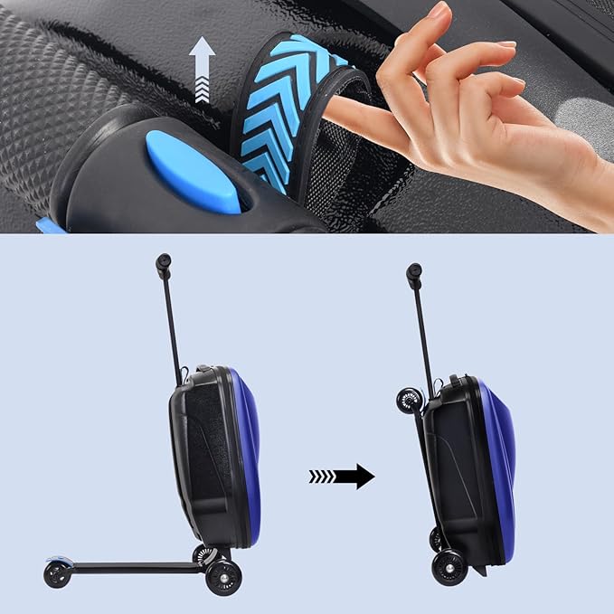 20" Kids Scooter Suitcase Ride-On Carry-On - 2-in-1 Lightweight Hardshell Luggage for Airplane Travel, Foldable Rolling Suitcase for Boys & Girls Ages 4-12