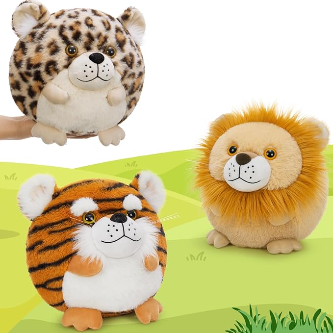 MaoGoLan 3 Pack Large Stuffed Animal Plush Pillows Leopard Cheetah Tiger Lion Toy in Bulk, Safari Decorations Gifts for Girls Women Kids Adults Christmas Valentine's Day Birthday