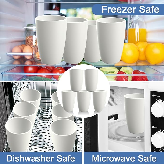 Drinking Glasses 20 OZ Tumbler Large Cups Wheat Straw Cups Set of 6 | Alternatives to Plastic Tumbler Dishwasher Safe Water Glasses Drinking Cup Reusable Cups for Kitchen - White