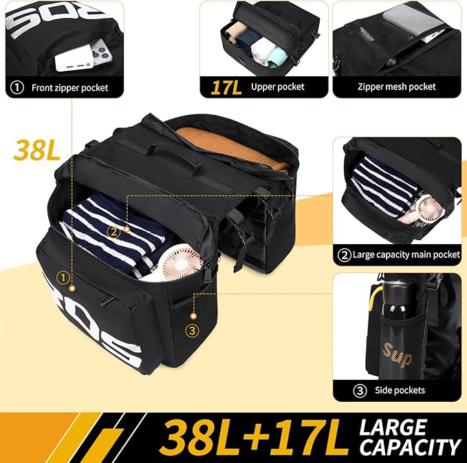 Roswheel Bike Bag Accessories Panniers for Bicycle Rear Rack Bag 50L Waterproof Mountain Electric Bike Saddle Bags for Cycling Traveling Commuting