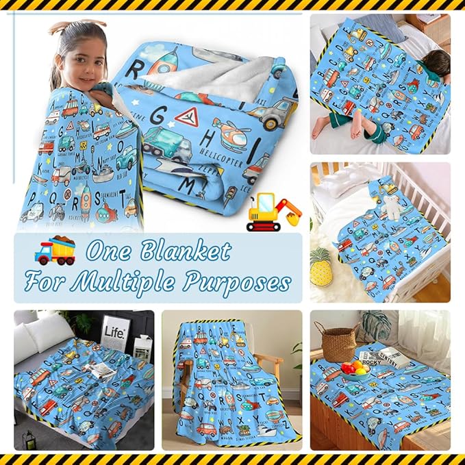 ABC Truck Alphabet Transportation Blanket Throw Super Soft and Cozy Blankets for Home Decoration, Couch, Bed, Sofa 40"x30" Extra Small for Pets for All Seasons
