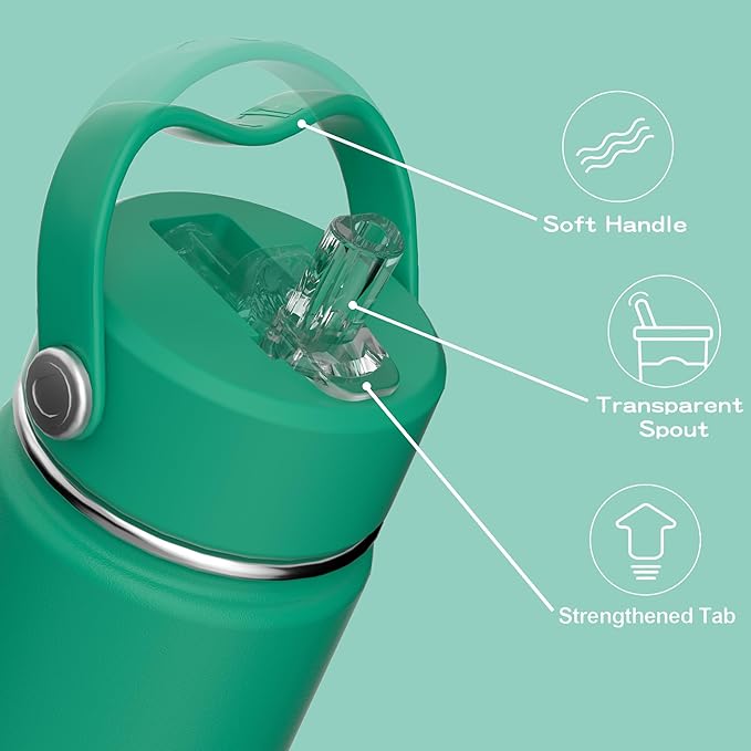 OISIZ Kids Water Bottle with Straw Lid 14oz, Vacuum Insulated 316 Stainless Steel Water Bottles for Kids for School, Leakproof Water Bottle, BPA Free and Keep Cold for 24 Hours