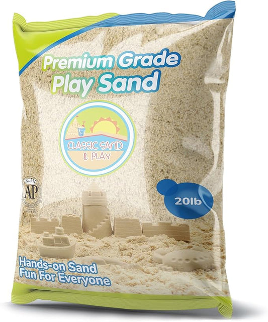 Classic Sand and Play Sand for Sandbox, Table, Therapy, and Outdoor Use, 20 lb. Bag, Natural, Non-Toxic, Wet Castle Building for Creativity and Stimulates Sensory Skills