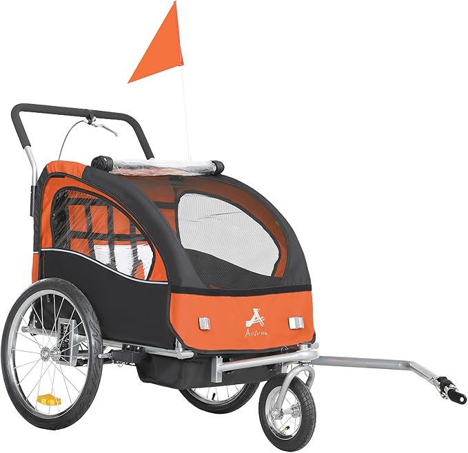 Aosom Elite 360 Swivel Bike Trailer for Kids Double Child Two-Wheel Bicycle Cargo Trailer with 2 Security Harnesses