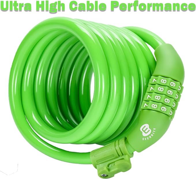 Etronic Bike Lock M6, Cable Lock 6 Feet Long Coiled Security Resettable Combo Combination Lock Bicycle Lock with Mounting Bracket