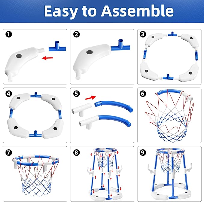 Swimming Pool Basketball Hoop Toy for Kids 2 3 4 5 6 Years Old - Floating Pool Basketball Game Toys with 4 Balls Air-Pump, Outdoor Play, Poolside Summer Water for Boys Girls Age 4-8-12(Blue)