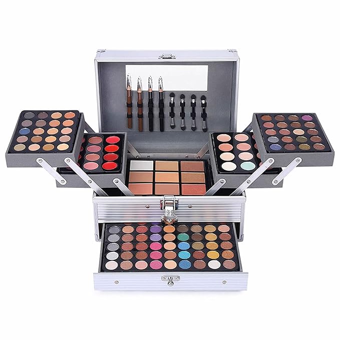132 Color All In One Makeup Kit,Professional Makeup Case,Makeup Set for Teen Girls,Makeup Palette,Multicolor Eyeshadow Kit(006N2-Silver)