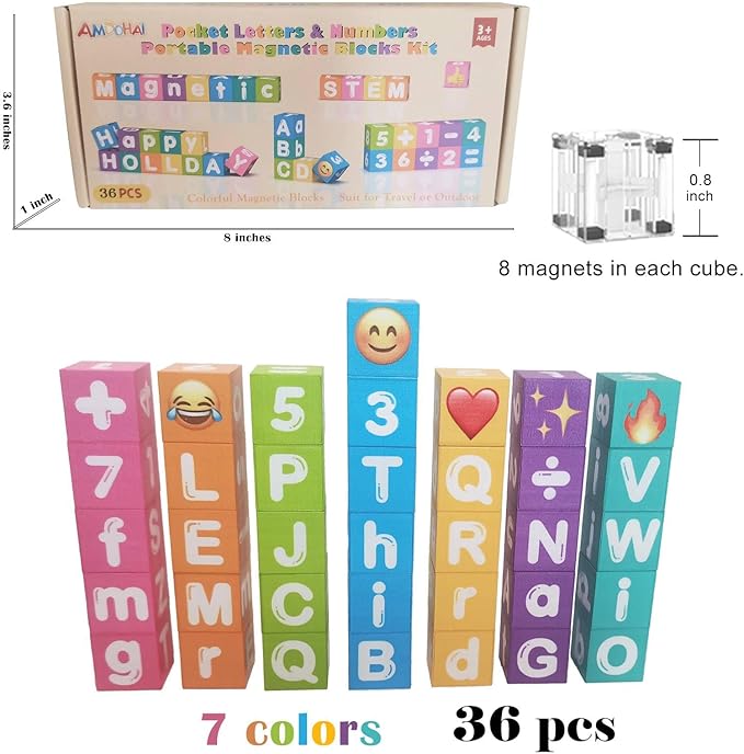 Portable Magnetic Letters Blocks Magnetic Alphabet & Numbers Montessori Learning Toys for Kids Educational Construction Travel Toys for Boys Girls 216 in 36 pcs