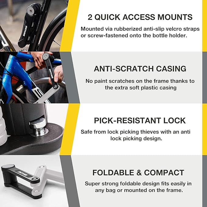 SIGTUNA Folding Bike Lock - Hardened Steel 8mm Fold-Up Heavy Duty Bike Lock with Easy Mounting, Secure Lock and Anti-Scratch Coating - Easily Keep Bike Secure and Paintwork Undamaged - Bicycle Lock