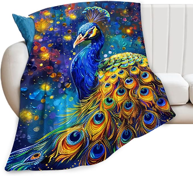 Peacock Blanket Gifts for Girls Boys Soft Warm Plush Peacock Throw Blanket Flannel Fleece Fuzzy Stuff Blanket for Bed Couch Living Room Decor 50"X40"
