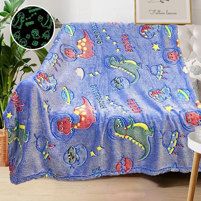 PersoblastIC Dinosaur Blanket for Kids, Glow in The Dark, Soft Fleece, Toddler & Baby Size (60"x80")