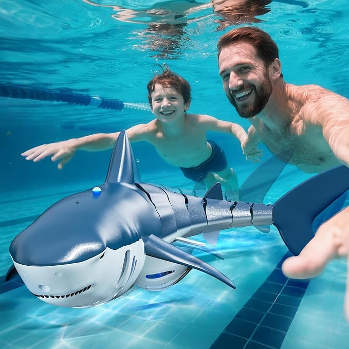 2.4Ghz Remote Control Shark Toys for Kids 3 4 5 6 7 Years Old, 1:18 Scale High Simulation Shark for Pool, Bath Toys for Toddlers, Electronic RC Sea Animal, Outdoor Water Gifts