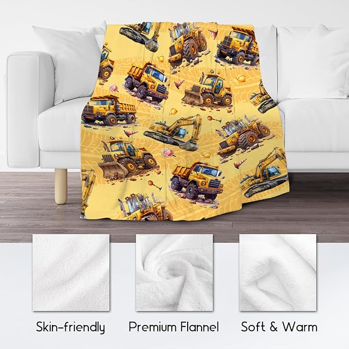 Toddler Blanket for Boys - Construction Truck Gifts for Kids - Excavator Fleece Throws for Leisure (40"x50")