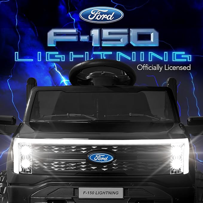 Best Choice Products Licensed Ford F-150 Lightning Truck Kids 12V Electric Ride On Car Toy w/ 66lb Weight Capacity, Parent Control, Bluetooth - Black