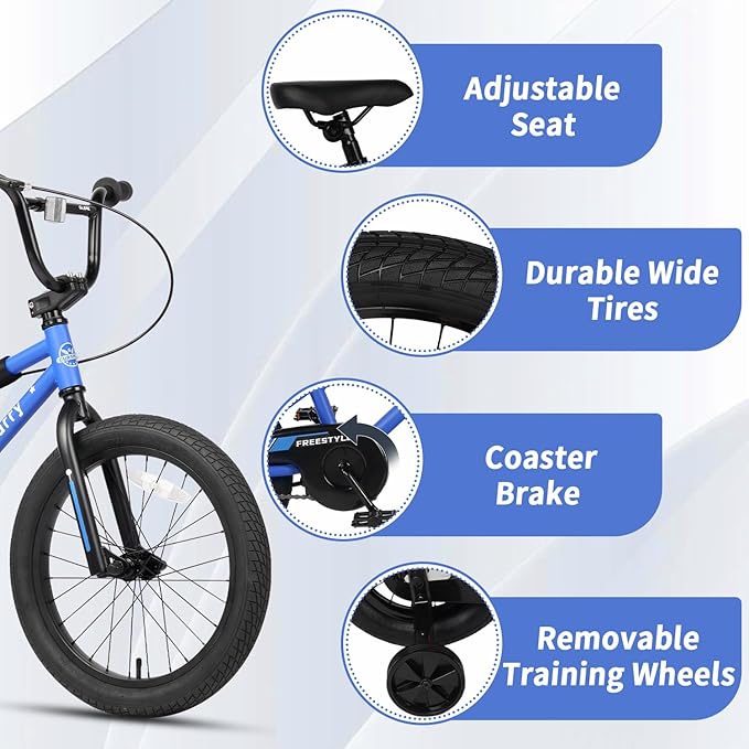 12 14 16 18 Inch Kids Bike BMX Style Bicycle with Training Wheels Coaster Brake for 2-10 Years Old Toddlers Boys Girls Multiple Colors