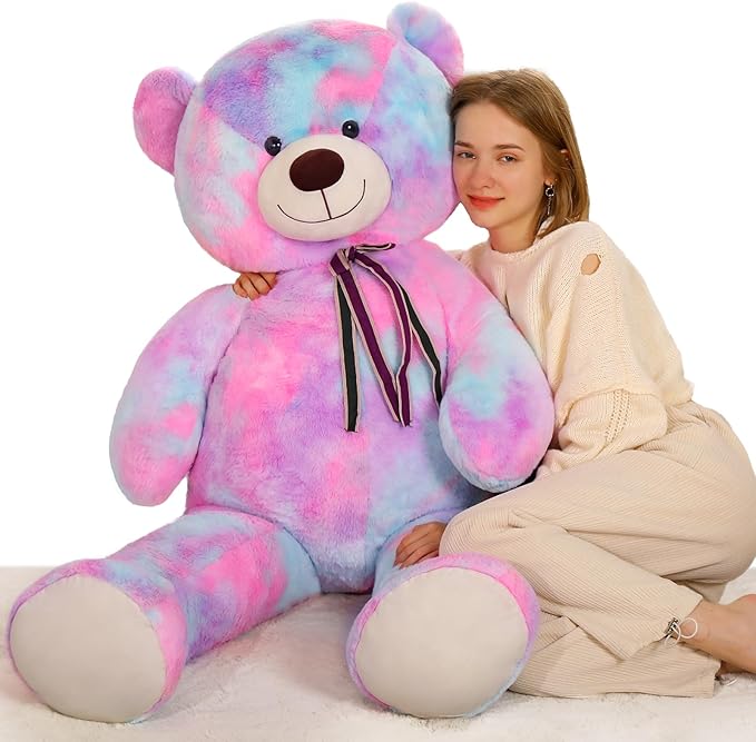 Tezituor Big Teddy Bear,Giant Rainbow Purple Teddy Bear Stuffed Animal,59 Inches Soft Plush Bear Toys,Girlfriend Weighted Baby Shower Life Size Bears Gifts for Valentines,Christmas,Birthday 5 Feet