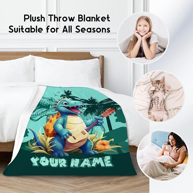 Personalized Blankets for Kids, Dinosaur Blanket for Boys, Dinosaur Gifts for Girls, 30"x40" Toddler Blankets for Son Daughter, Girls Throw for Couch Sofa, Fuzzy Plush Throw Boys Room Decor