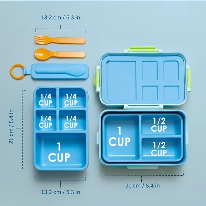 ovve® Ultimate Kids Bento Box & Cutlery Set - Leakproof Lunch Box for Kids with Interchangeable Inserts, BPA-Free, Dishwasher & Microwave Safe - Lunch Containers for School & Preschool (Blue)