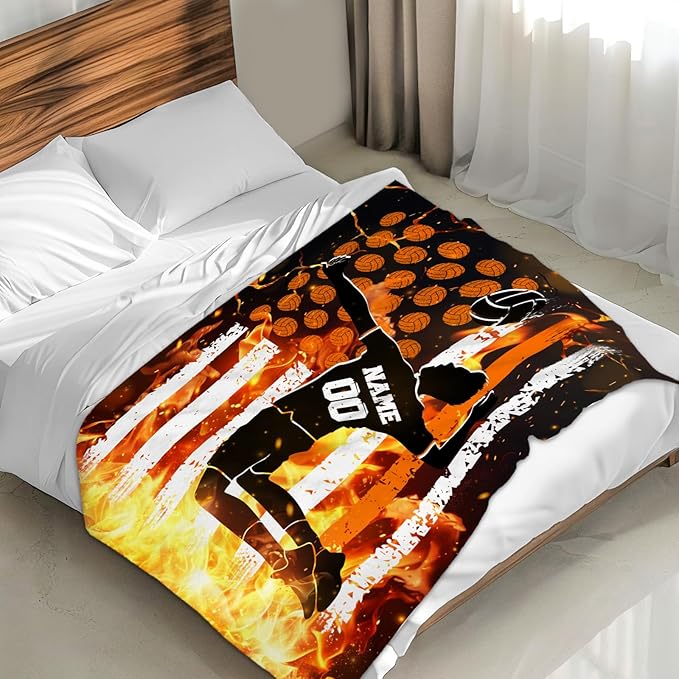 Personalized Volleyball Throw Blanket Gifts with Name for Boys, Sport Blanket for Kids Teens Adults Volleyball Lovers, Custom 60x50 Inches Soft Blankets for Sofa Couch Bed