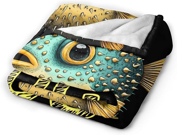 Puffer Fish Blanket Gifts for Girls Boys Soft Warm Plush Funny Puffer Fish Throw Blanket Flannel Fleece Fuzzy Cute Stuff Blanket for Bed Couch Living Room Decor 60"X50"