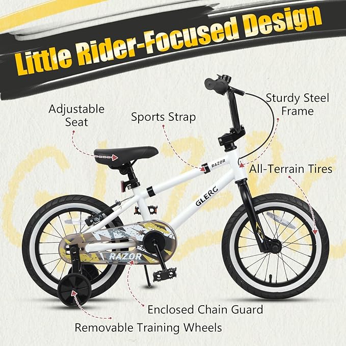 Glerc Kids Bike for Ages 1-8 Years Old, 12-16 Inch BMX Style Kids Bicycle with Training Wheels, Boys Bike for Children and Toddler, Multiple Colors