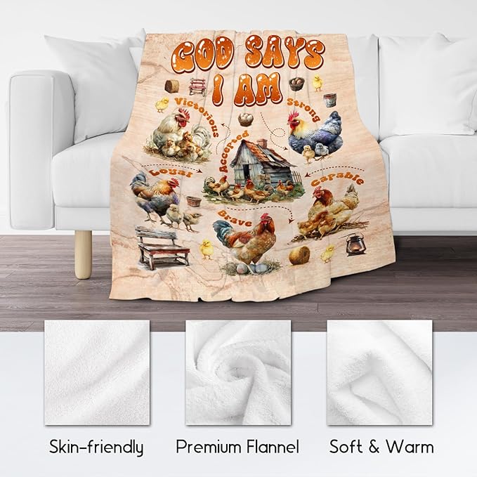 Chicken Gifts for Women Adults & Kids, Inspirational Throw Blanket - Fleece, Warm & Cozy, 60"x80"