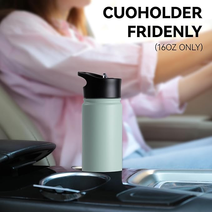 16 oz Insulated Water Bottle Bulk 8 Pack, Straw & Spout Lid, Keep Cold 24H, Spill Proof, BPA-Free, Double Wall, Stainless Steel Kids Water Bottles for School, Sports, Turquoise Blue