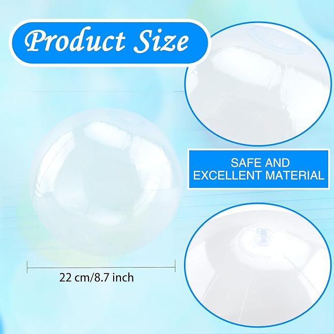 16 Pack 9 Inch Clear Inflatable Beach Balls Transparent Blow Up Beach Balls for Summer Beach Pool Water Party DIY Supplies