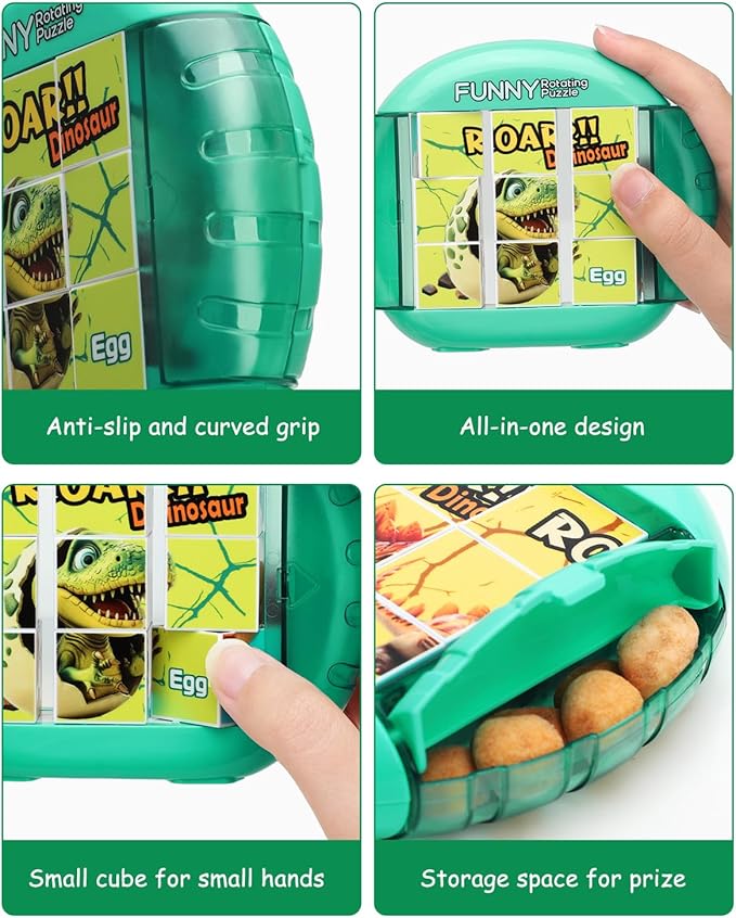 Rotating 3D Puzzle for Kids 3 4 5 6 7 Year Old, 4 Puzzles in 1, Handheld Game Fidget Toys for Travel, Cars & Plane, Fine Motor Skills Developing (Roar Dino Squad)