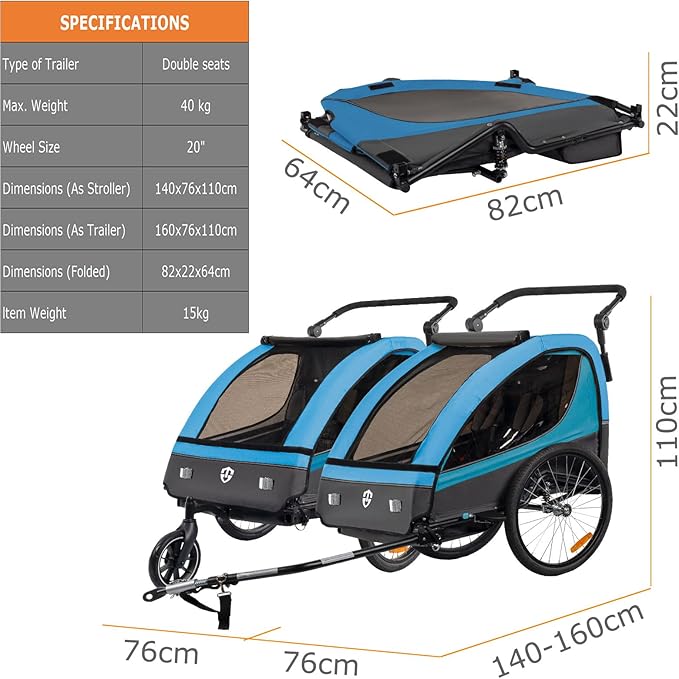 TIGGO VS Suspension Bike Trailer & Stroller 2 in 1 Double Seat for Toddlers, Kids, Child Bicycle Carrier Jogger