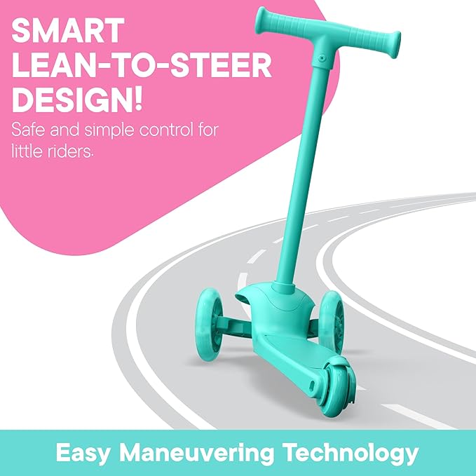 3 Wheel Scooter for Kids, Smooth Light Up LED Front Wheels, Wide Anti Slip Deck, Rear Foot Brake, Easy Lean to Steer Maneuvering, Indoor & Outdoor Ride On Toys for Ages 2 Up