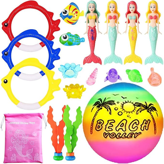 18 Pcs Diving Pool Toys for Kids Ages 3-12 Set with Storage Bag,Pool Games Summer Swim Water Sinking Mermaid Toys