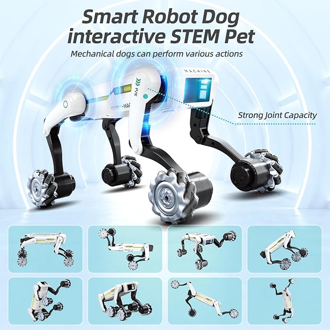 Smart Robot Dog with Wheels, 30+ Bionic Actions, Voice & Remote Control, Programmable Moves, Rechargeable Battery, All-Terrain Stunt Pet Toy for Kids