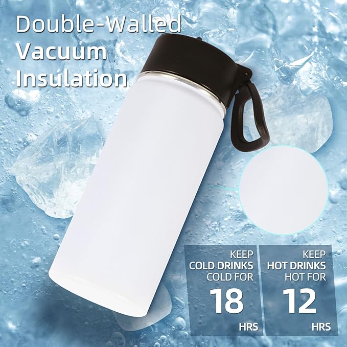 Volhoply 16 OZ Kids Water Bottle Bulk 8 Pack,Insulated Sports Bottles with Straw Lid,Stainless Steel Bottle with Handle Keep Cold & Hot,Double Wall Vacuum Tumbler Cups for School(Eight Color, 8)