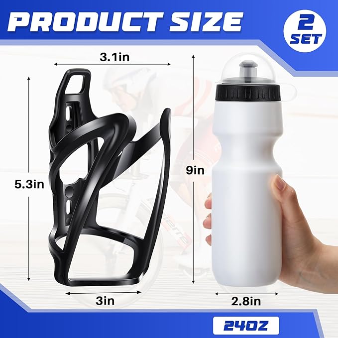 Mifoci Bike Water Bottle Cage with Bottle Bike Water Bottles and Holder 24oz Squeeze Sport Bicycle Accessories for Mountain Outdoor Cycling