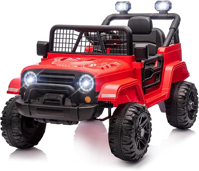 JOYMOR 12V Kids Ride on Truck with Remote Control, 4 Wheels Battery Powered Kids Car, Electric Play Car with LED Lights/Horn/Remote and Manual Control/3-5 MPH Speed/Gift for Girl Boy (Red)