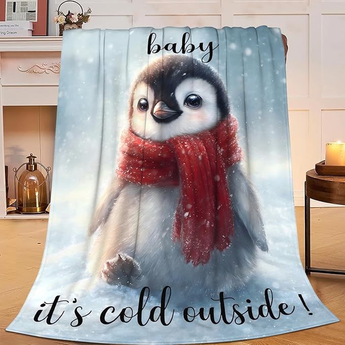 Penguin Blanket Gifts for Girls Boys Throw Cozy Plush Fleece Flannel Lightweight Fuzzy Party Blankets for Women Men 50"X40"