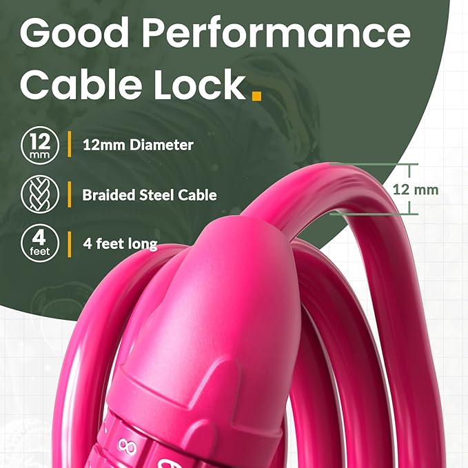 Titanker Bike Lock, Bicycle Lock 4 Feet Cable Lock 1/2 Inch Resettable Bike Lock Combination with Mounting Bracket, Bike Accessories for Bicycle, Electric Scooter, Motorcycle