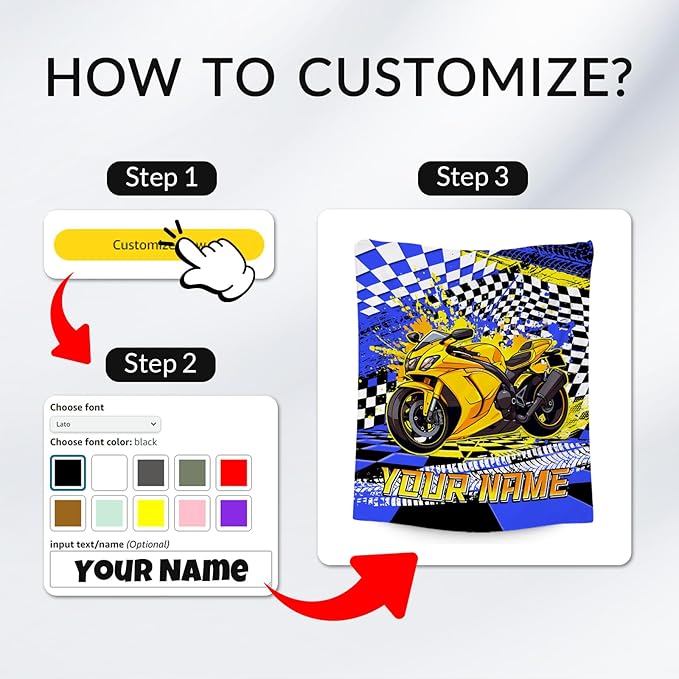 Personalized Blanket for Boys, Motorcycle Blankets Gifts, Custom Car Throw for Kids Grandson, Fluffy Flannel Throw for Men, 50"x60"